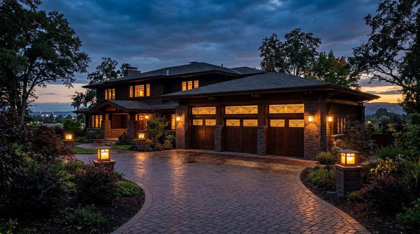 Giles Garage Door Services Exterior Closed Garage Door at Twilight